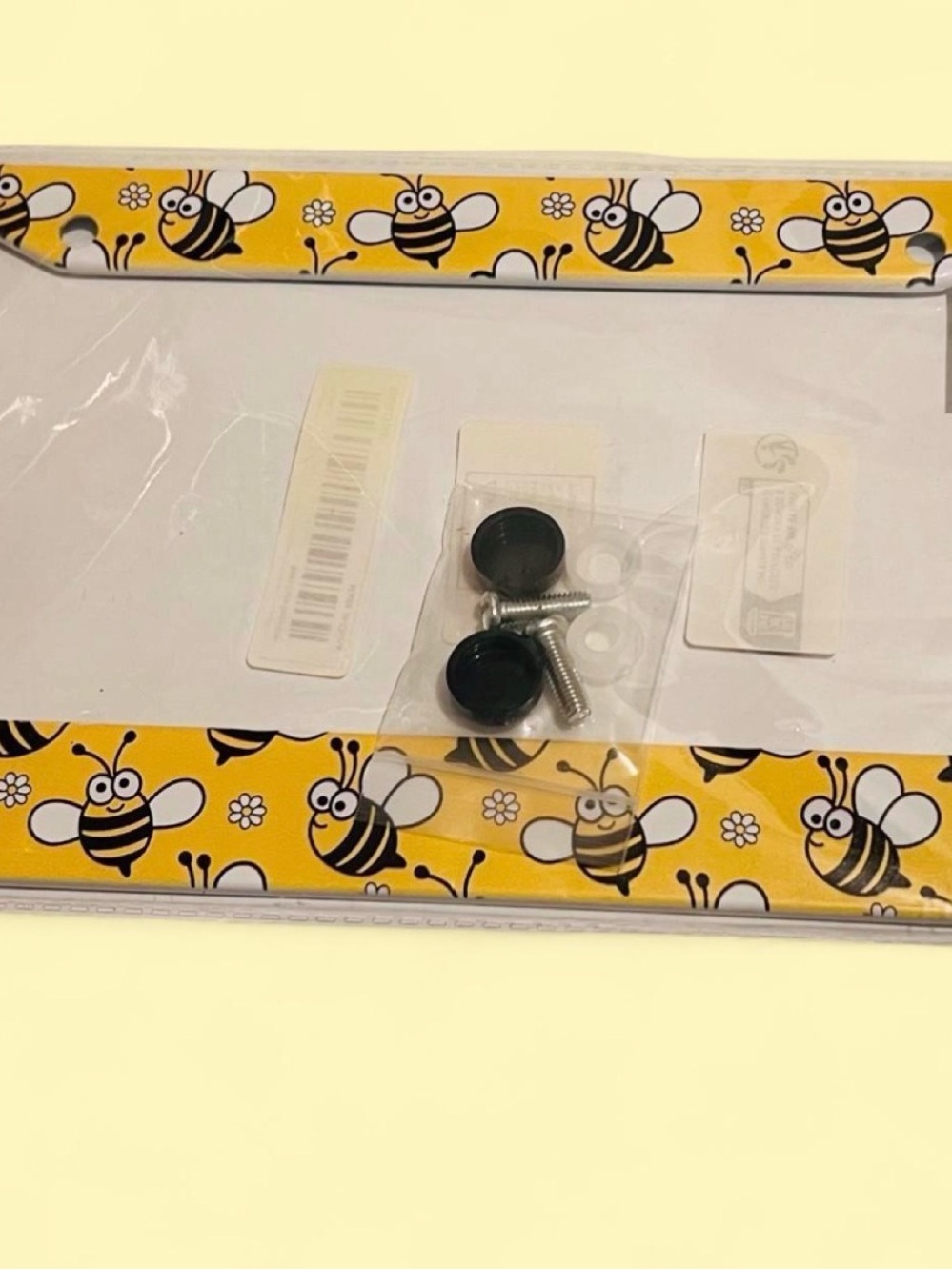 New Bee Print Yellow License Plate Frame